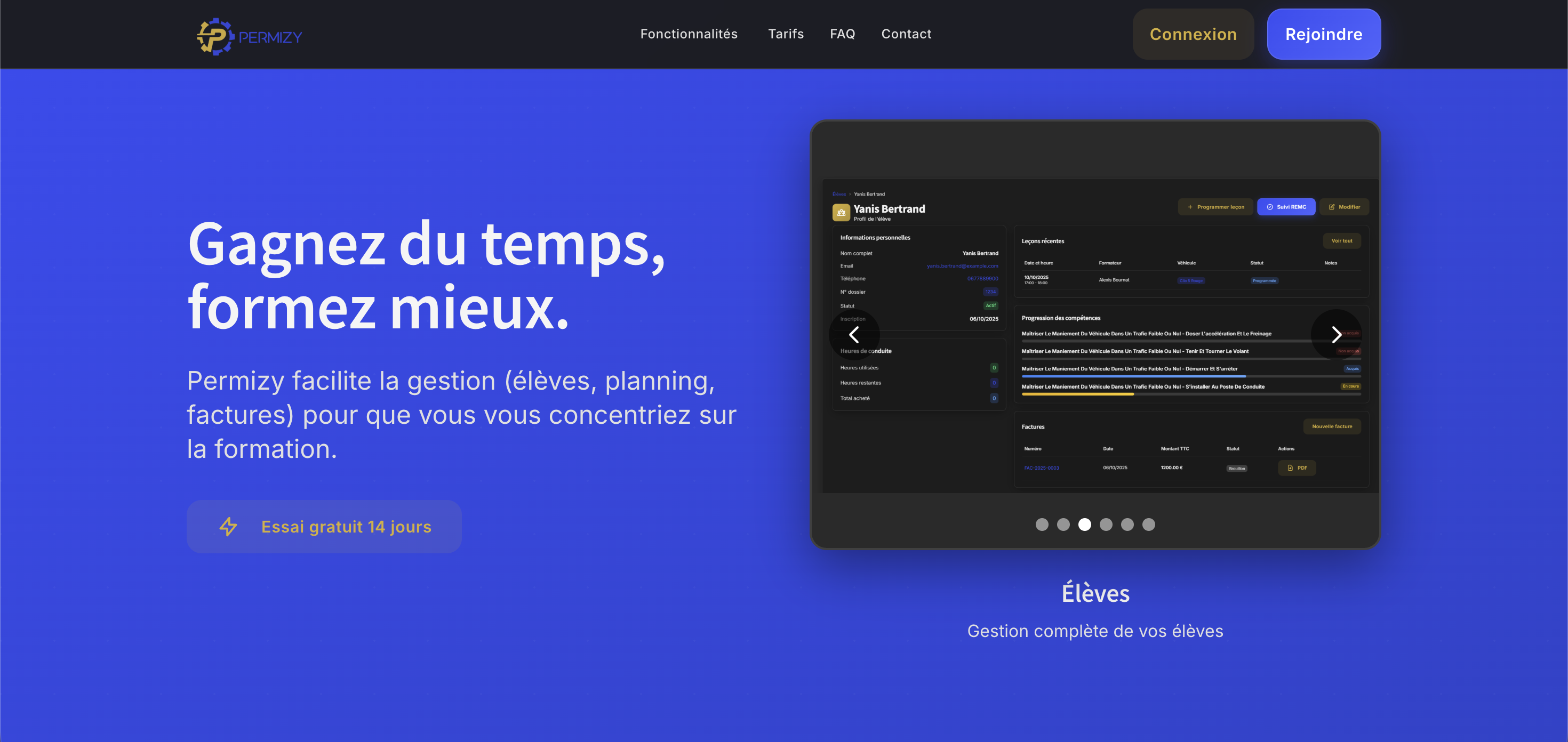 Aperçu du site Permizy - Plateforme SaaS de gestion d'auto-école développée par JMIND AGENCY